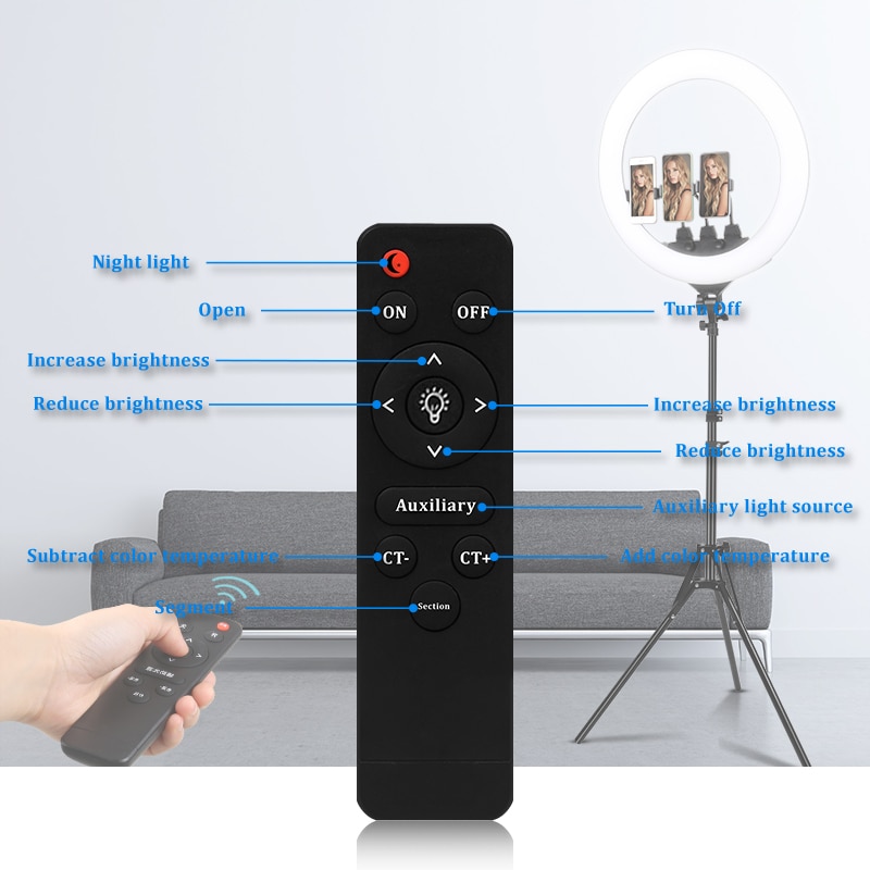 PYNSSEU 22inch Video Ring Lamp with 2M Light Stand Remote Countrol Phone Holder Photographic Ring Light for YouTube Makeup Live - Imagen 6