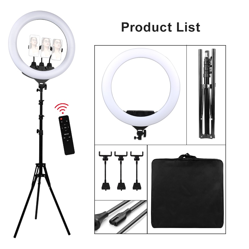 PYNSSEU 22inch Video Ring Lamp with 2M Light Stand Remote Countrol Phone Holder Photographic Ring Light for YouTube Makeup Live - Imagen 3