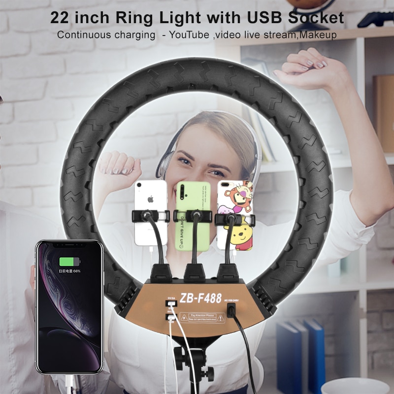 PYNSSEU 22inch Video Ring Lamp with 2M Light Stand Remote Countrol Phone Holder Photographic Ring Light for YouTube Makeup Live - Imagen 2