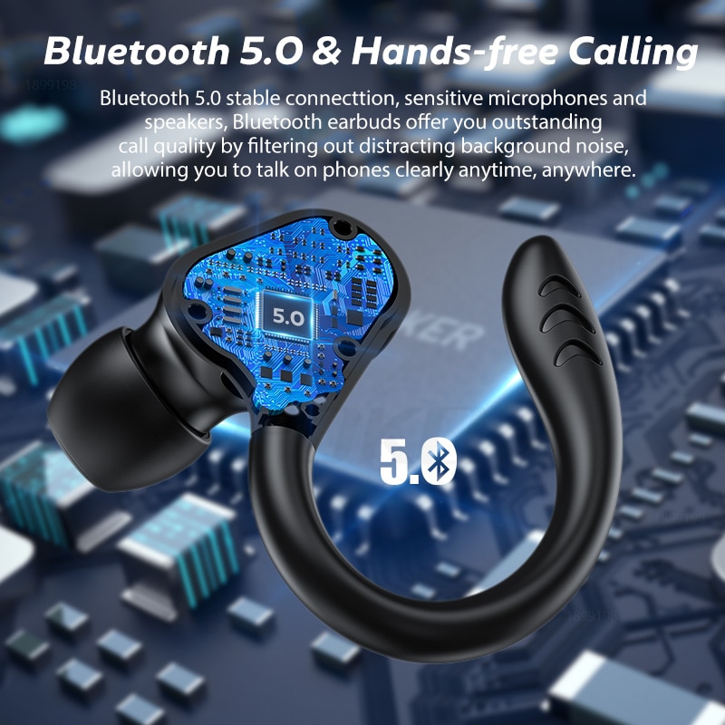 New TWS Bluetooth Earphones With Mic, Sport Ear Hook Wireless Headphones ,Stereo Waterproof Headsets Compatible Xiaomi Phone - Imagen 3